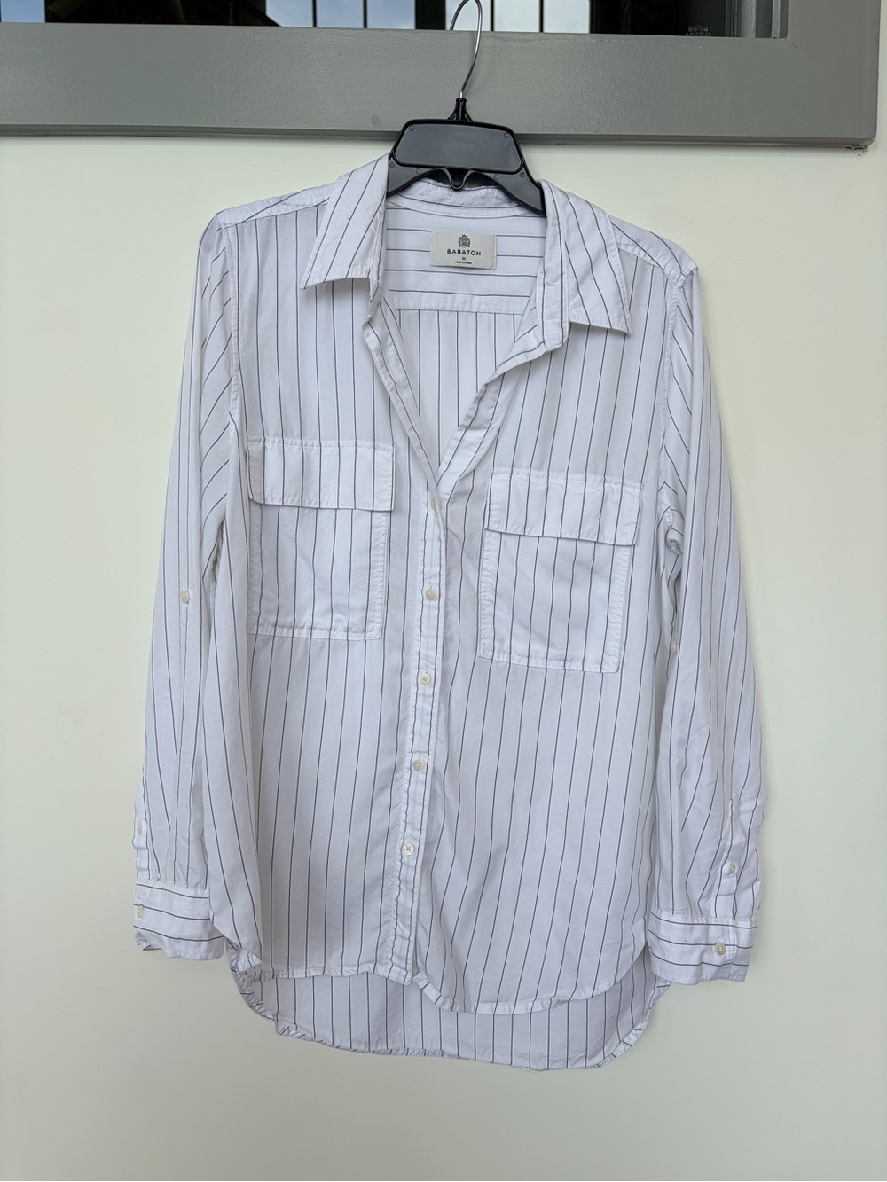 BABATON ARITIZIA Utility Shirt Relaxed Drapey Twill Button Up Stripes Medium - Picture 3 of 8